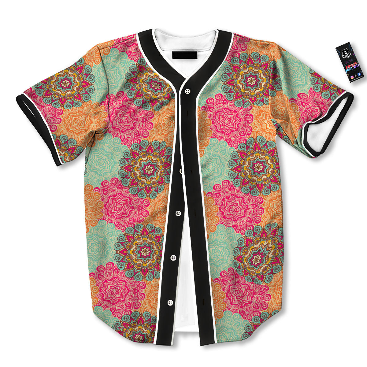 Bohemian Sangria Mandala Print Pattern Baseball Jersey-grizzshop