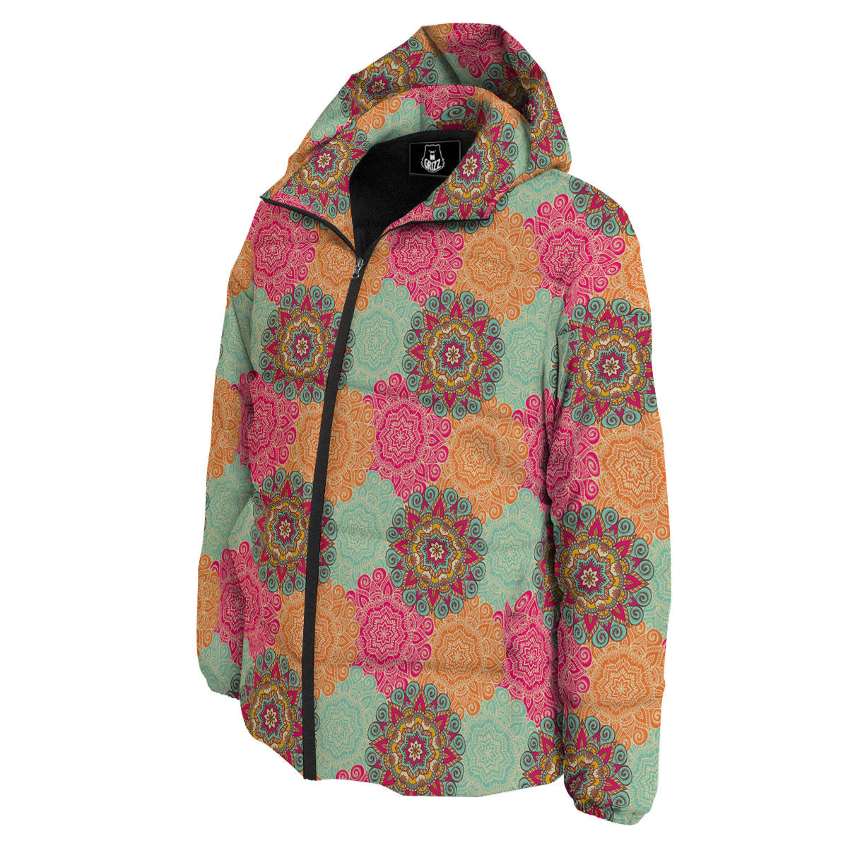 Bohemian Sangria Mandala Print Pattern Down Jacket-grizzshop