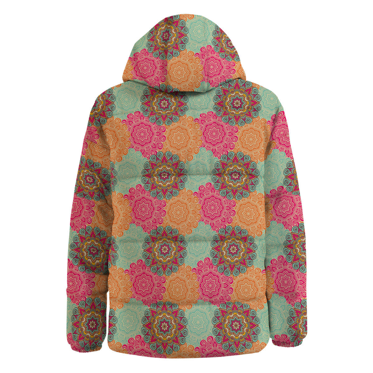 Bohemian Sangria Mandala Print Pattern Down Jacket-grizzshop