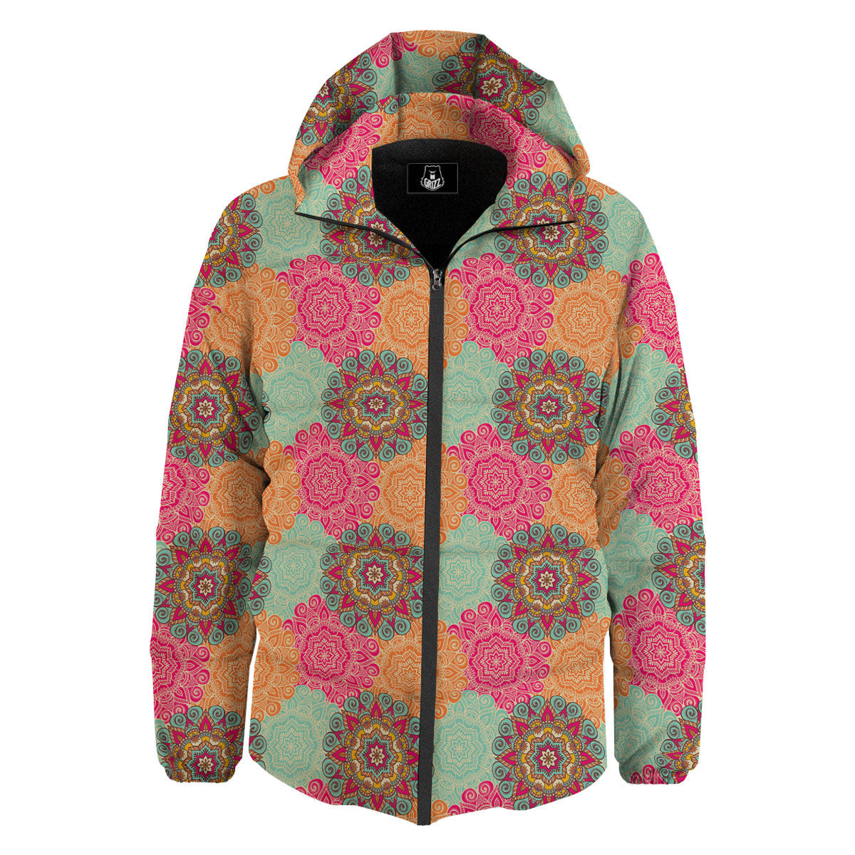 Bohemian Sangria Mandala Print Pattern Down Jacket-grizzshop
