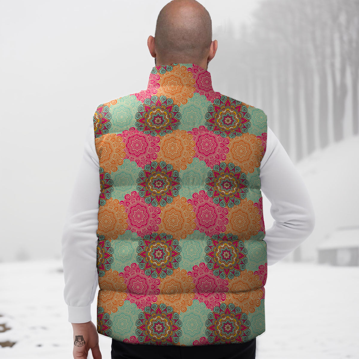 Bohemian Sangria Mandala Print Pattern Down Vest