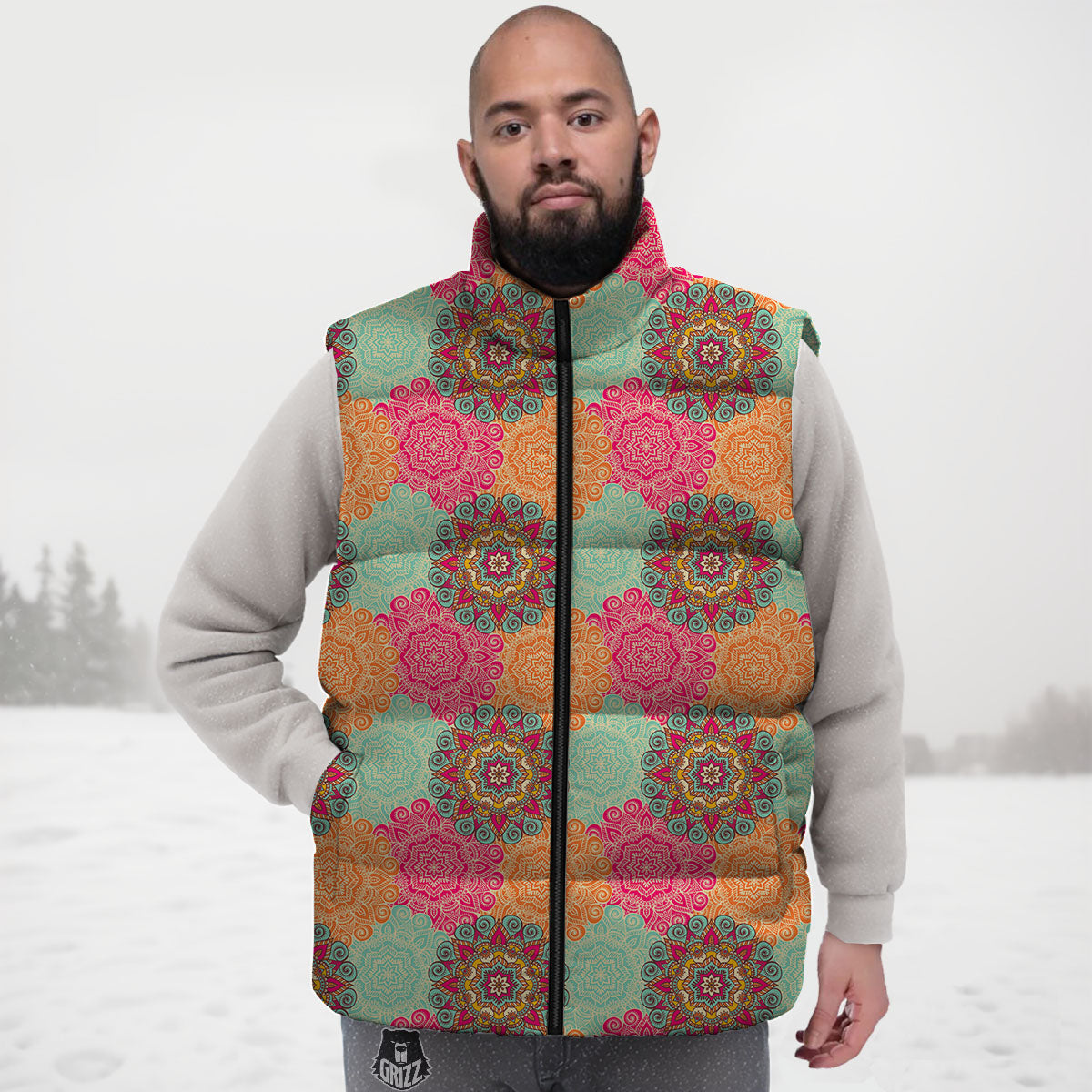Bohemian Sangria Mandala Print Pattern Down Vest