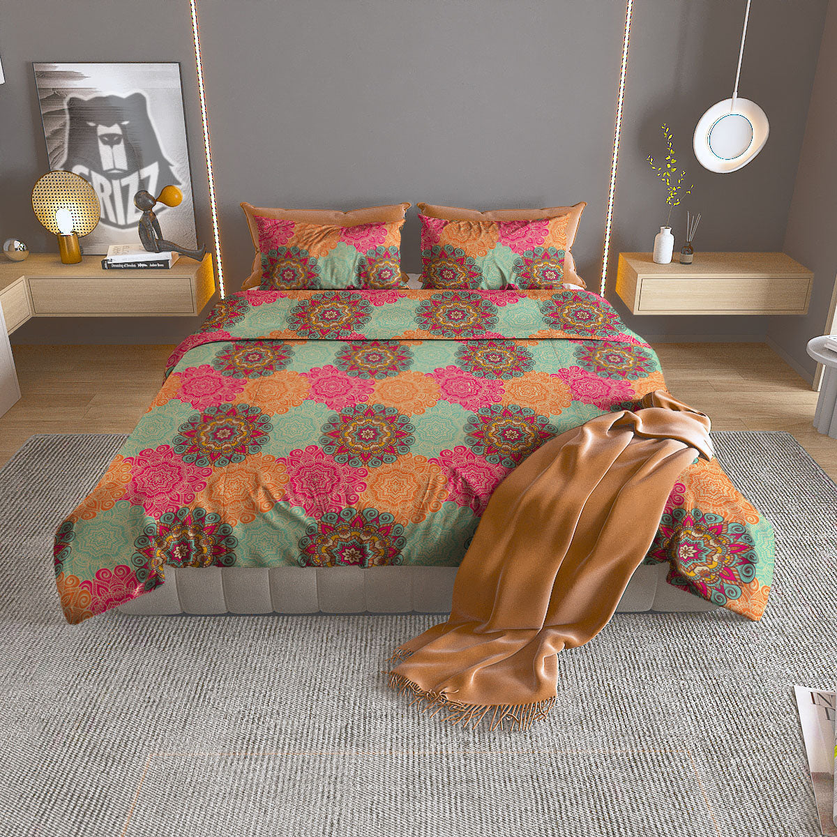 Bird Crane Watercolor Print Pattern Duvet Cover Bedding Set