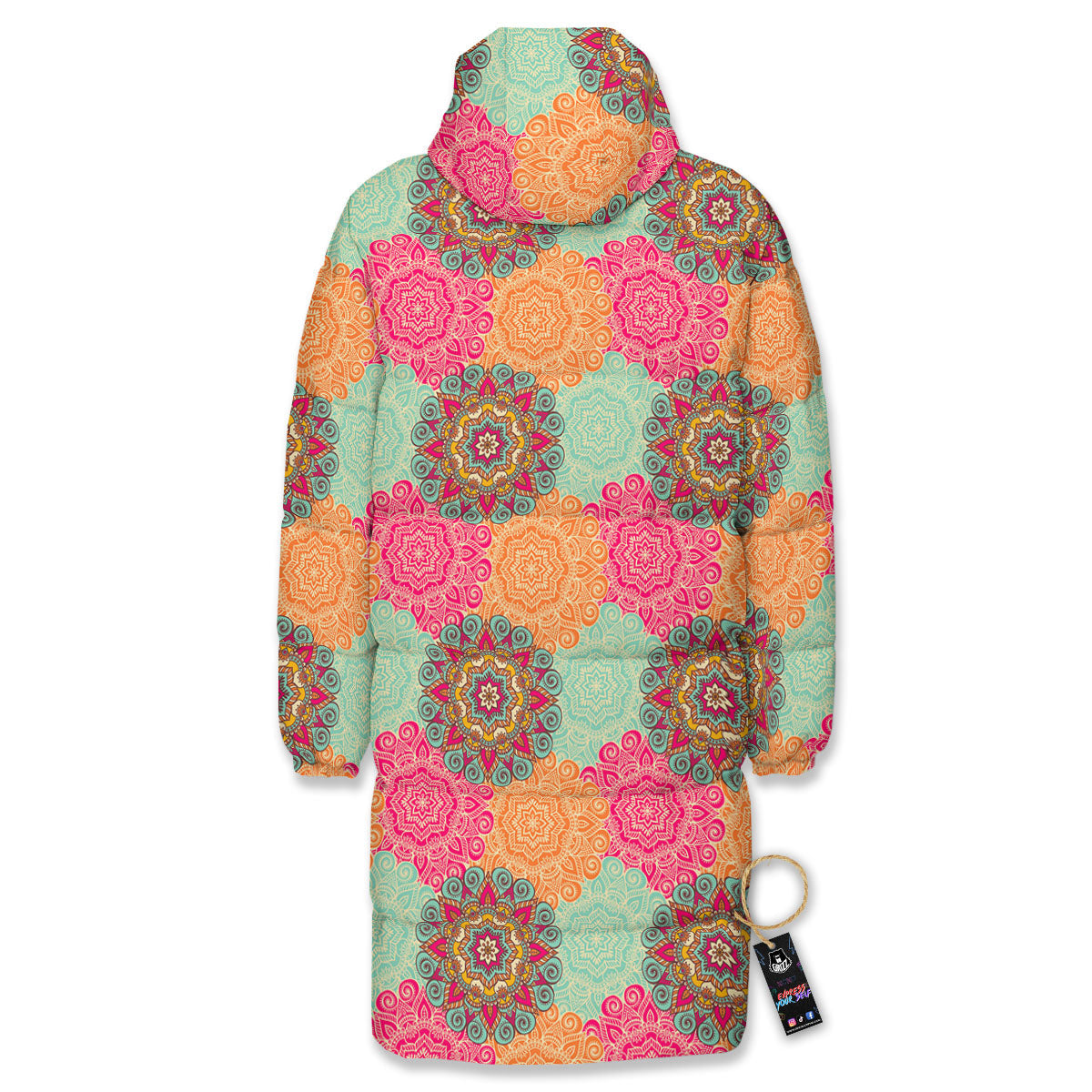 Bohemian Sangria Mandala Print Pattern Long Down Jacket-grizzshop