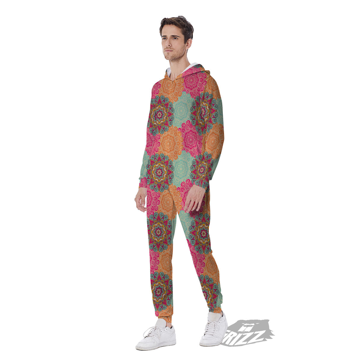 Bohemian Sangria Mandala Print Pattern Men's Jumpsuit-grizzshop