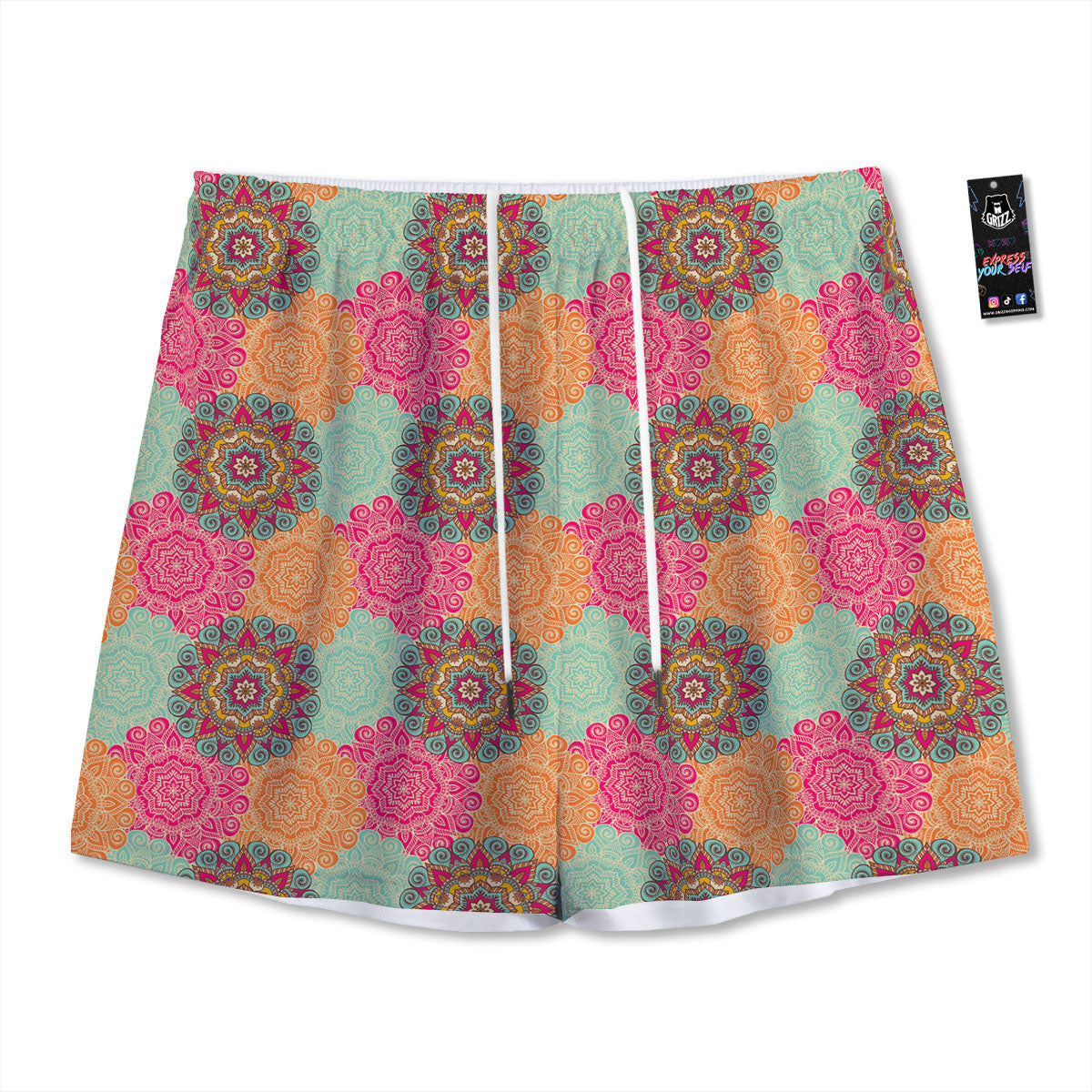 Bohemian Sangria Mandala Print Pattern Mesh Shorts