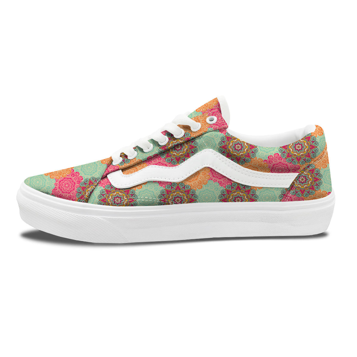 Bohemian Sangria Mandala Print Pattern Skate Shoes-grizzshop