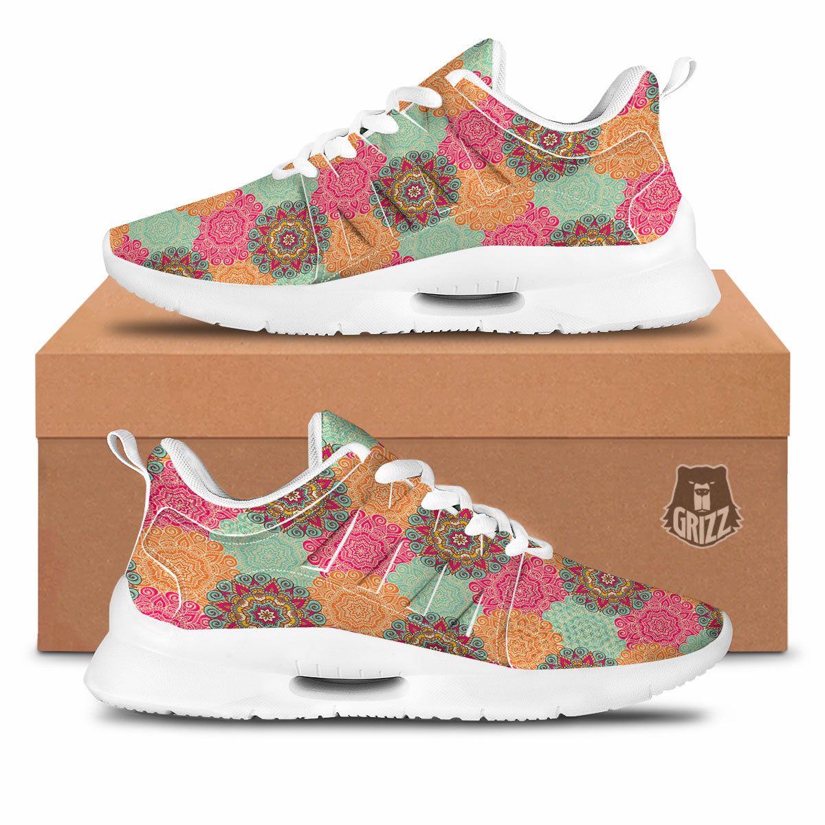 Bohemian Sangria Mandala Print Pattern Tennis Shoes-grizzshop