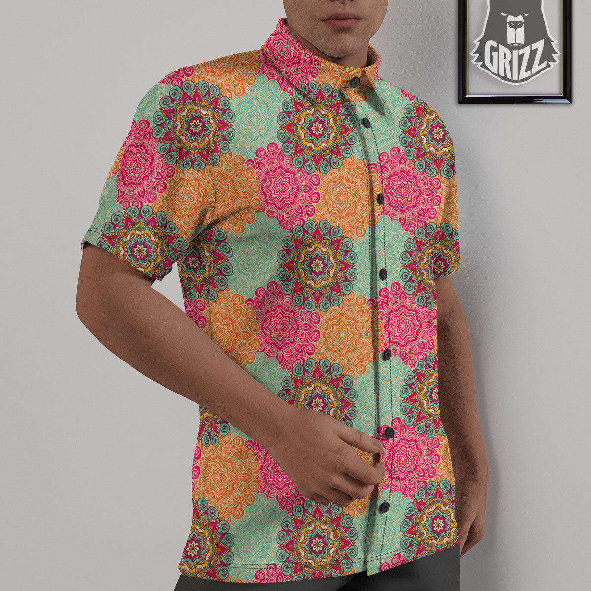 Bohemian Sangria Mandala Print Pattern Untucked Shirts-grizzshop