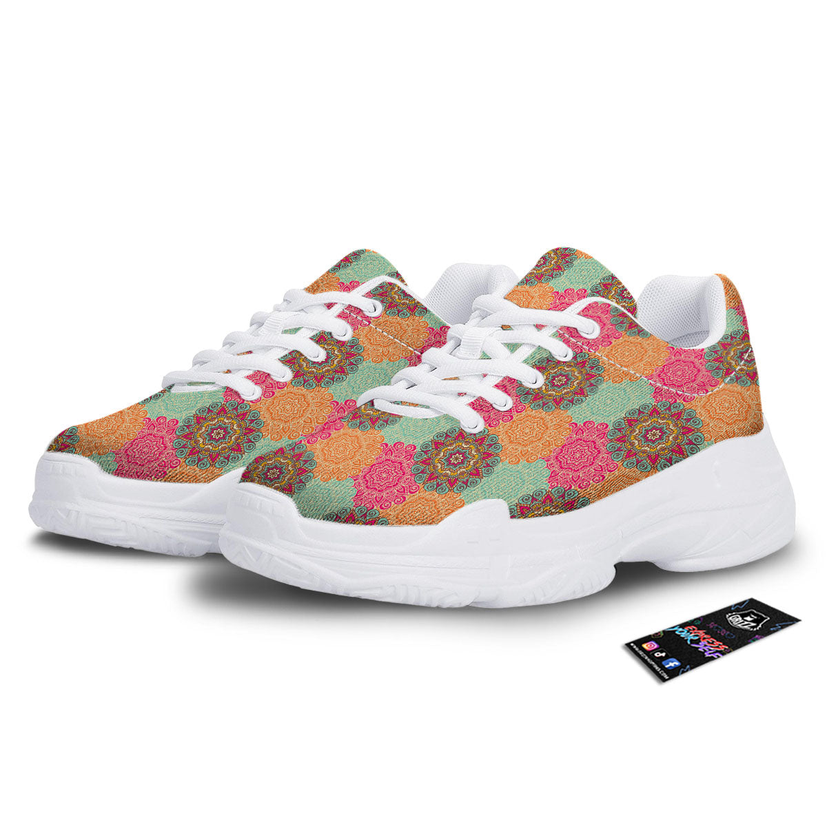 Bohemian Sangria Mandala Print Pattern White Chunky Shoes-grizzshop