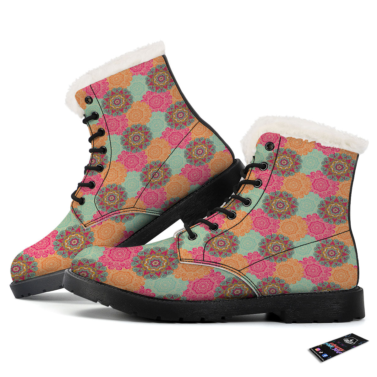 Bohemian Sangria Mandala Print Pattern Winter Boots-grizzshop