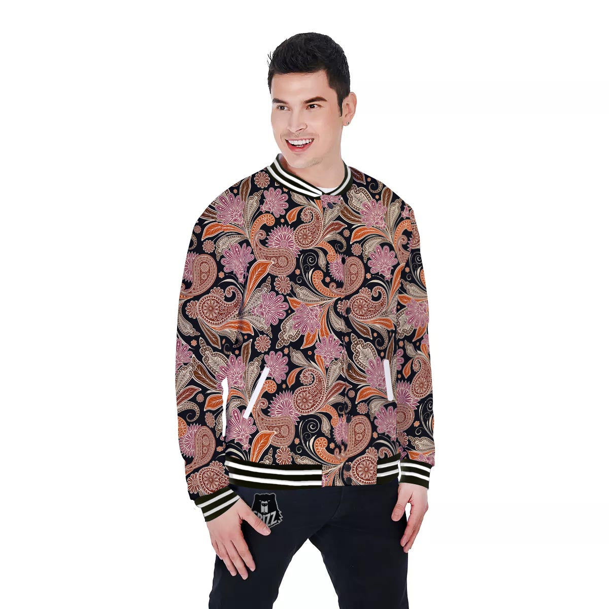 Bohemian Tangerine Floral Print Pattern Baseball Jacket-grizzshop