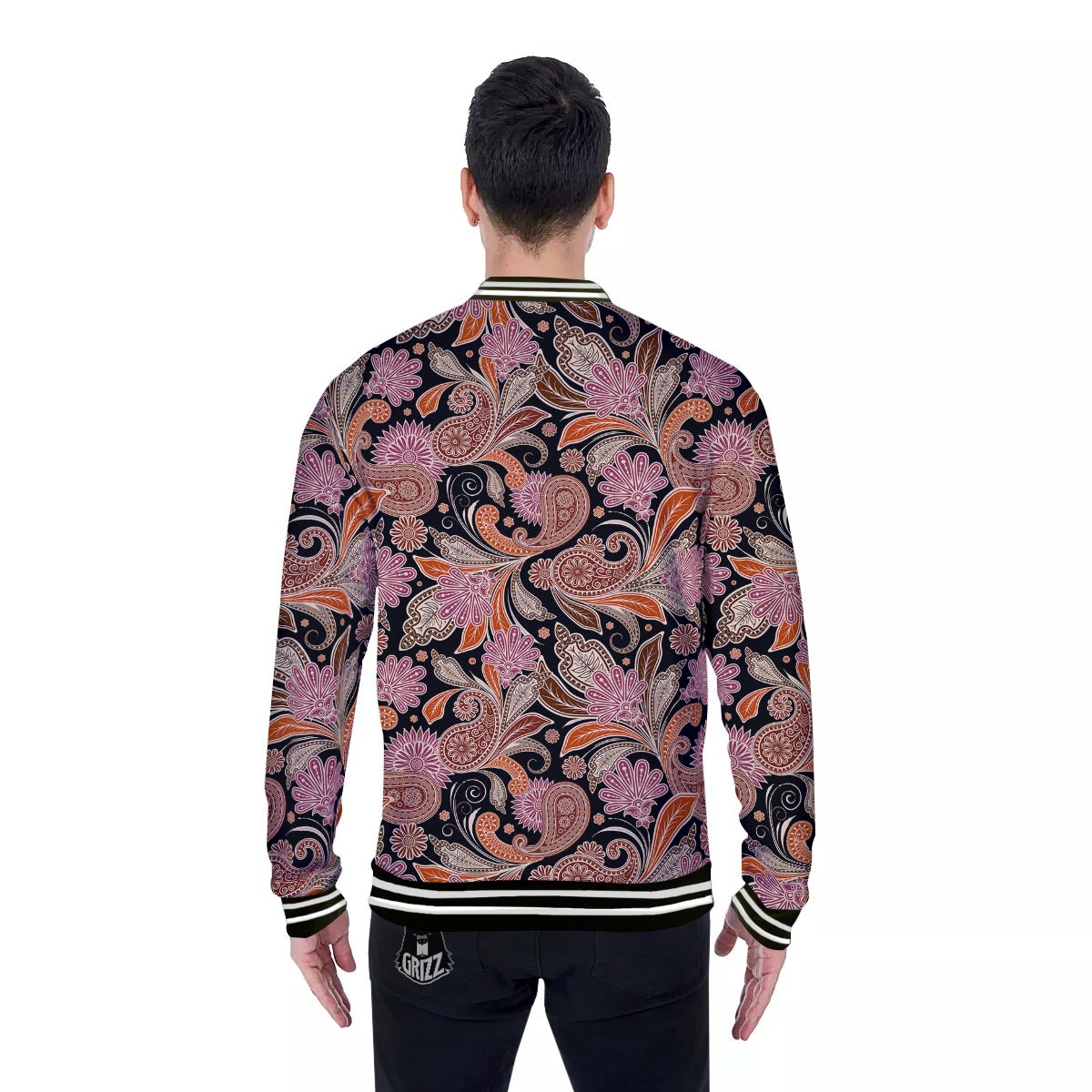 Bohemian Tangerine Floral Print Pattern Baseball Jacket-grizzshop