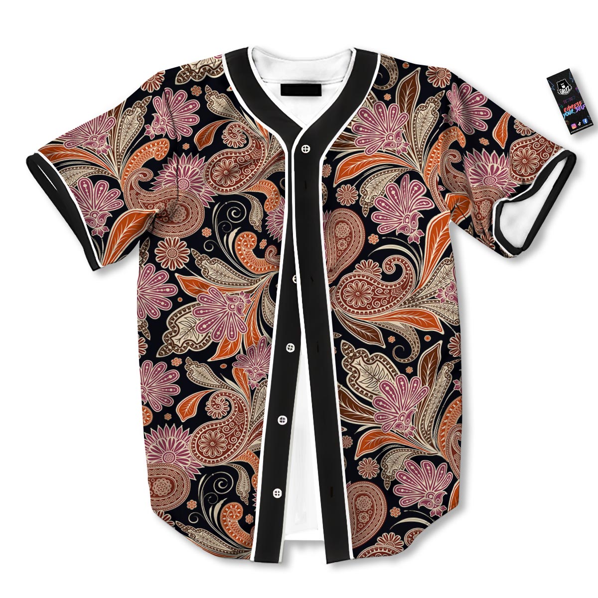 Bohemian Tangerine Floral Print Pattern Baseball Jersey-grizzshop