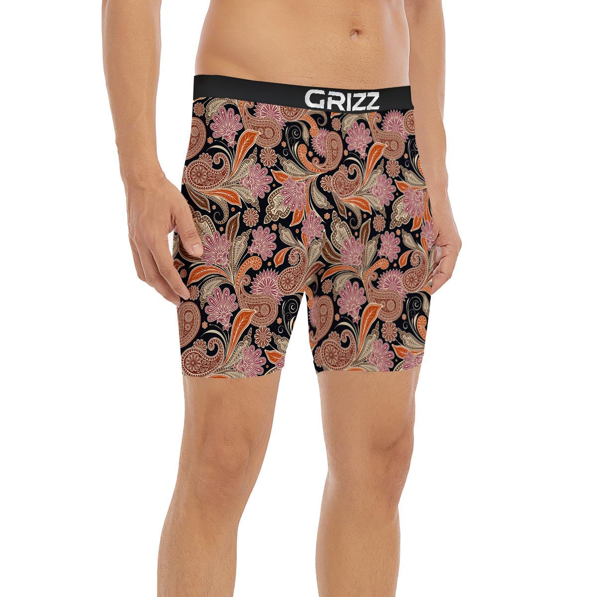 Bohemian Tangerine Floral Print Pattern Boxer Briefs-grizzshop