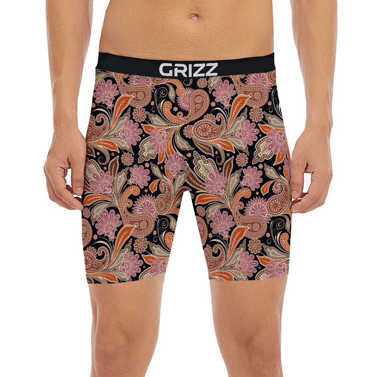 Bohemian Tangerine Floral Print Pattern Boxer Briefs-grizzshop