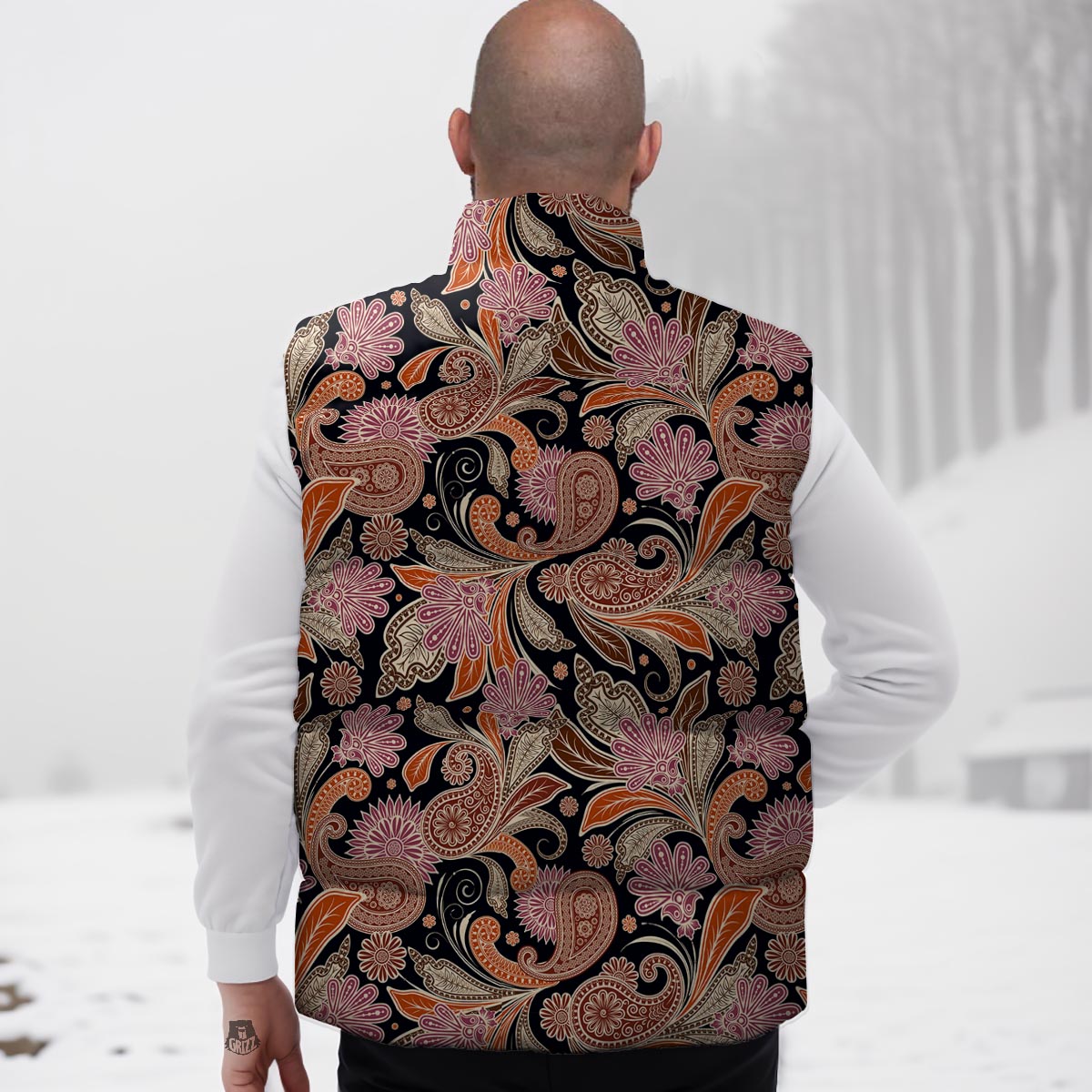 Bohemian Tangerine Floral Print Pattern Down Vest