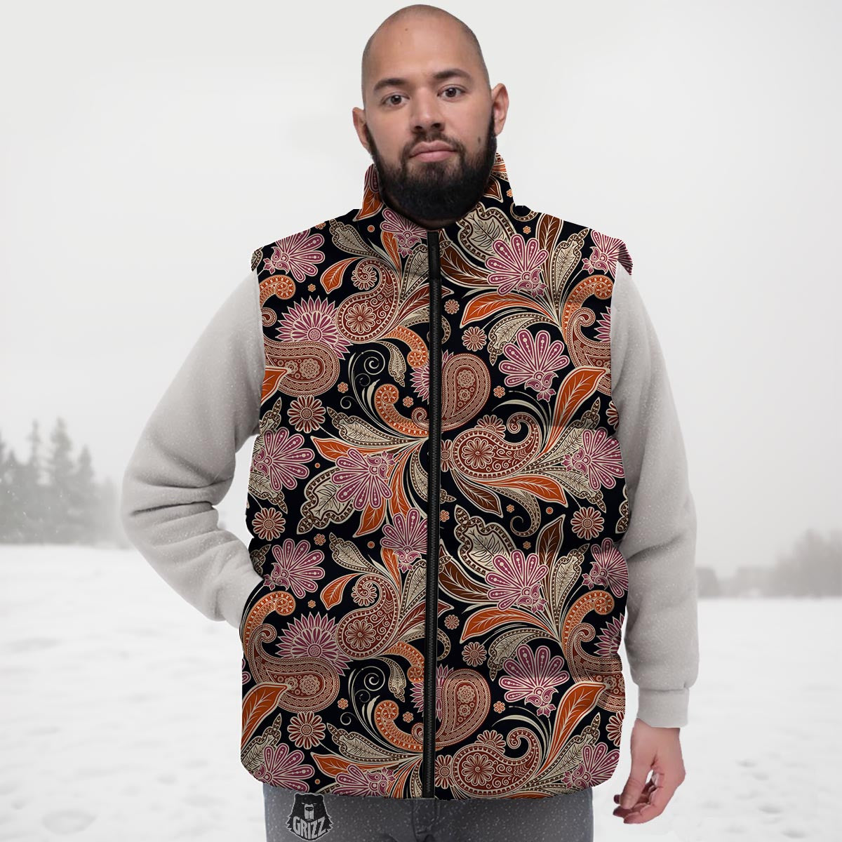 Bohemian Tangerine Floral Print Pattern Down Vest