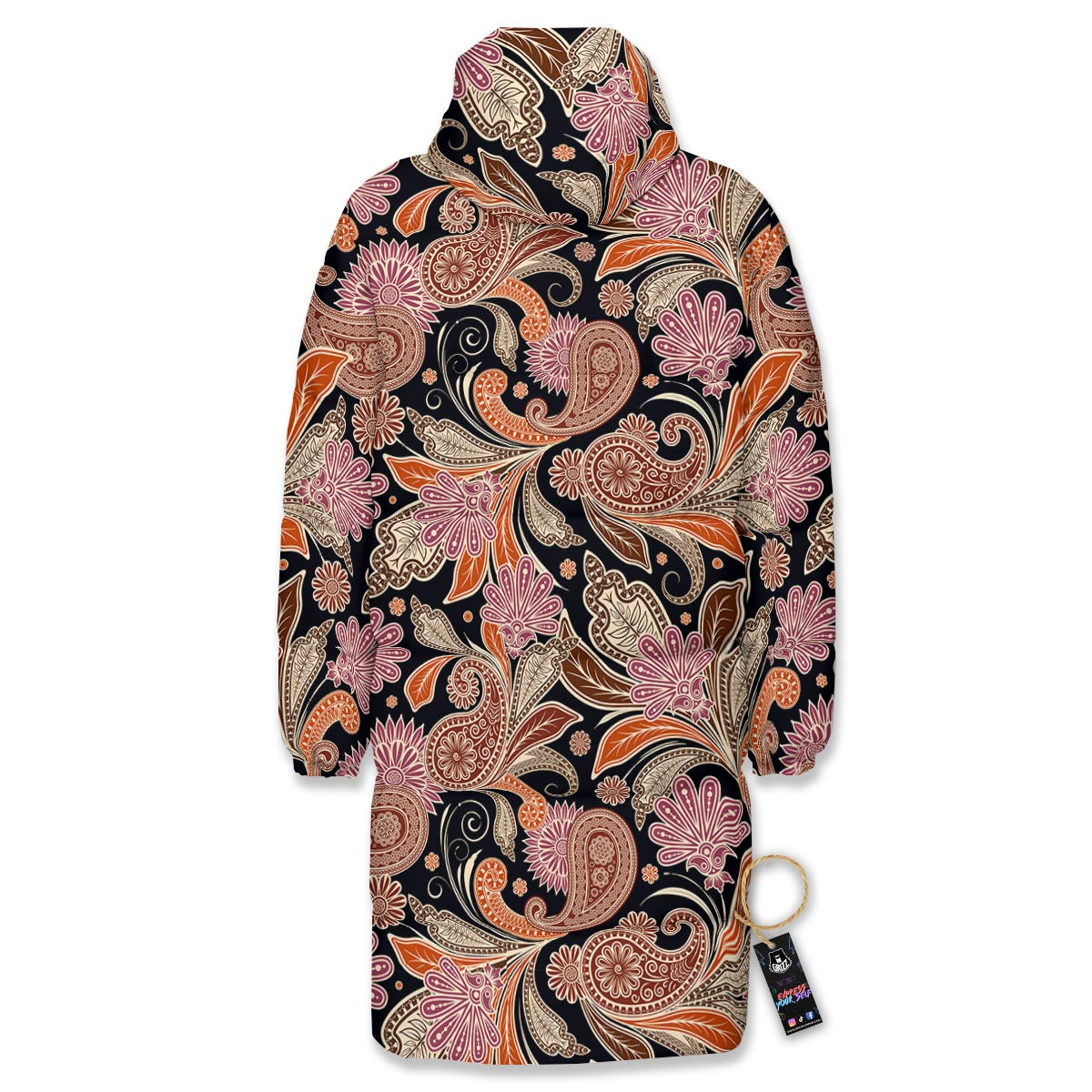 Bohemian Tangerine Floral Print Pattern Long Down Jacket-grizzshop