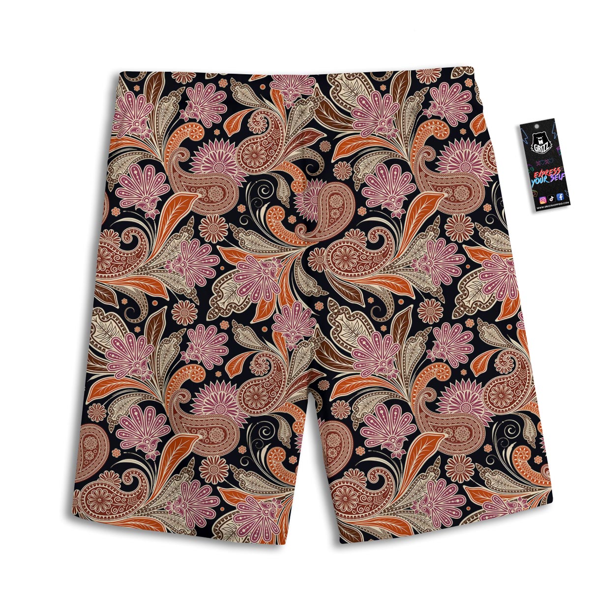 Bohemian Tangerine Floral Print Pattern Men's Athletic Shorts