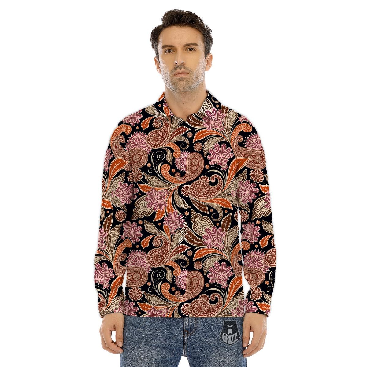Bohemian Tangerine Floral Print Pattern Men's Dress Shirts-grizzshop