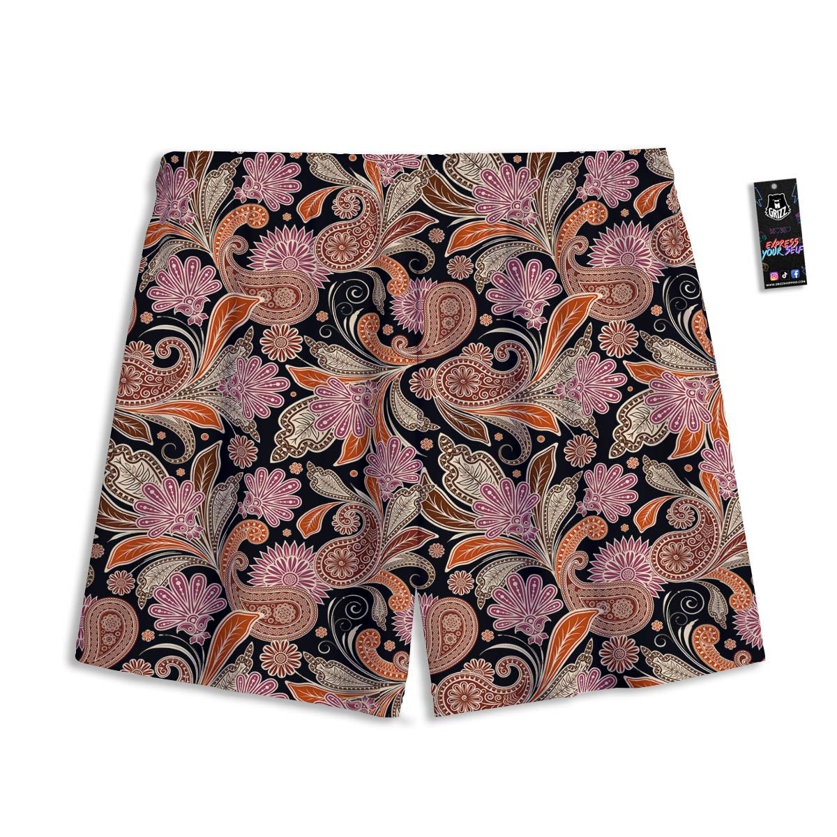 Bohemian Tangerine Floral Print Pattern Mesh Shorts