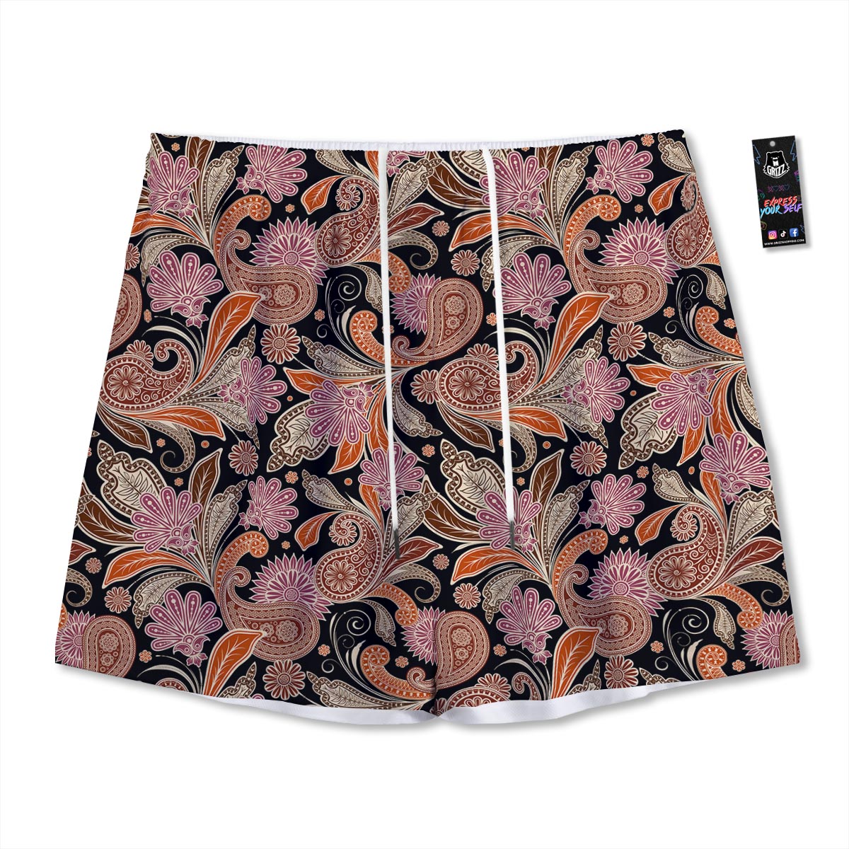 Bohemian Tangerine Floral Print Pattern Mesh Shorts