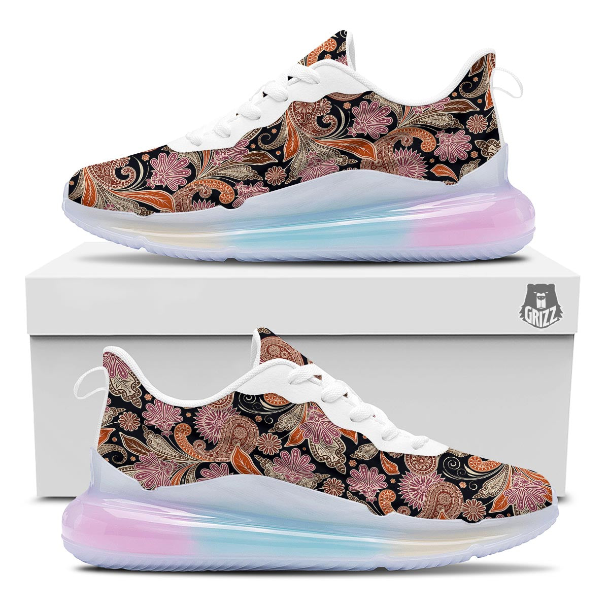Bohemian Tangerine Floral Print Pattern Running Sneakers-grizzshop