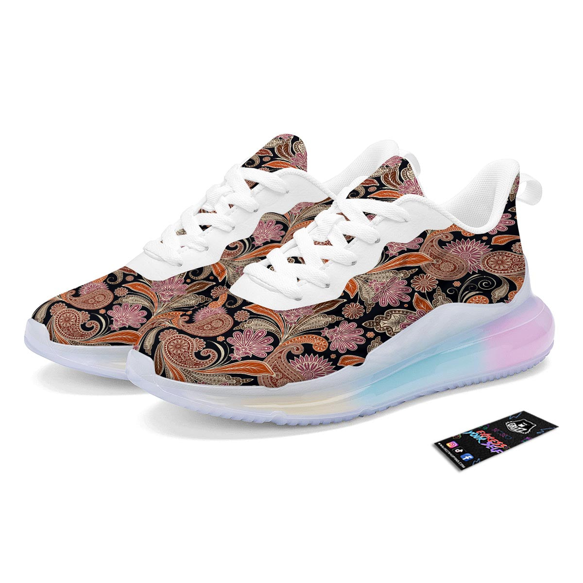 Bohemian Tangerine Floral Print Pattern Running Sneakers-grizzshop
