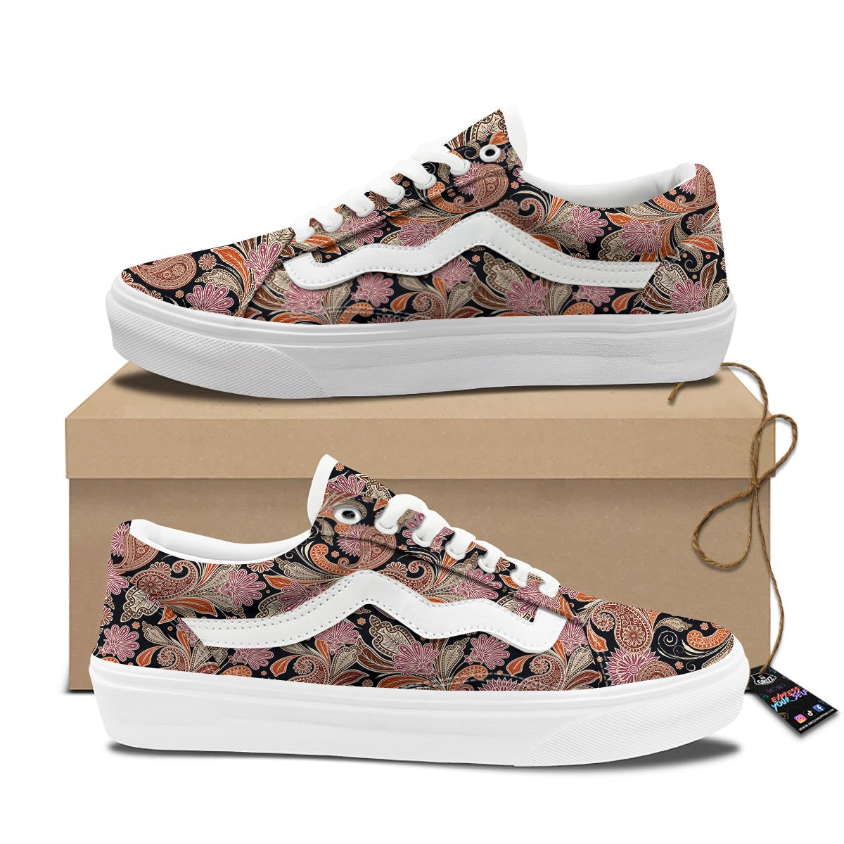 Bohemian Tangerine Floral Print Pattern Skate Shoes-grizzshop