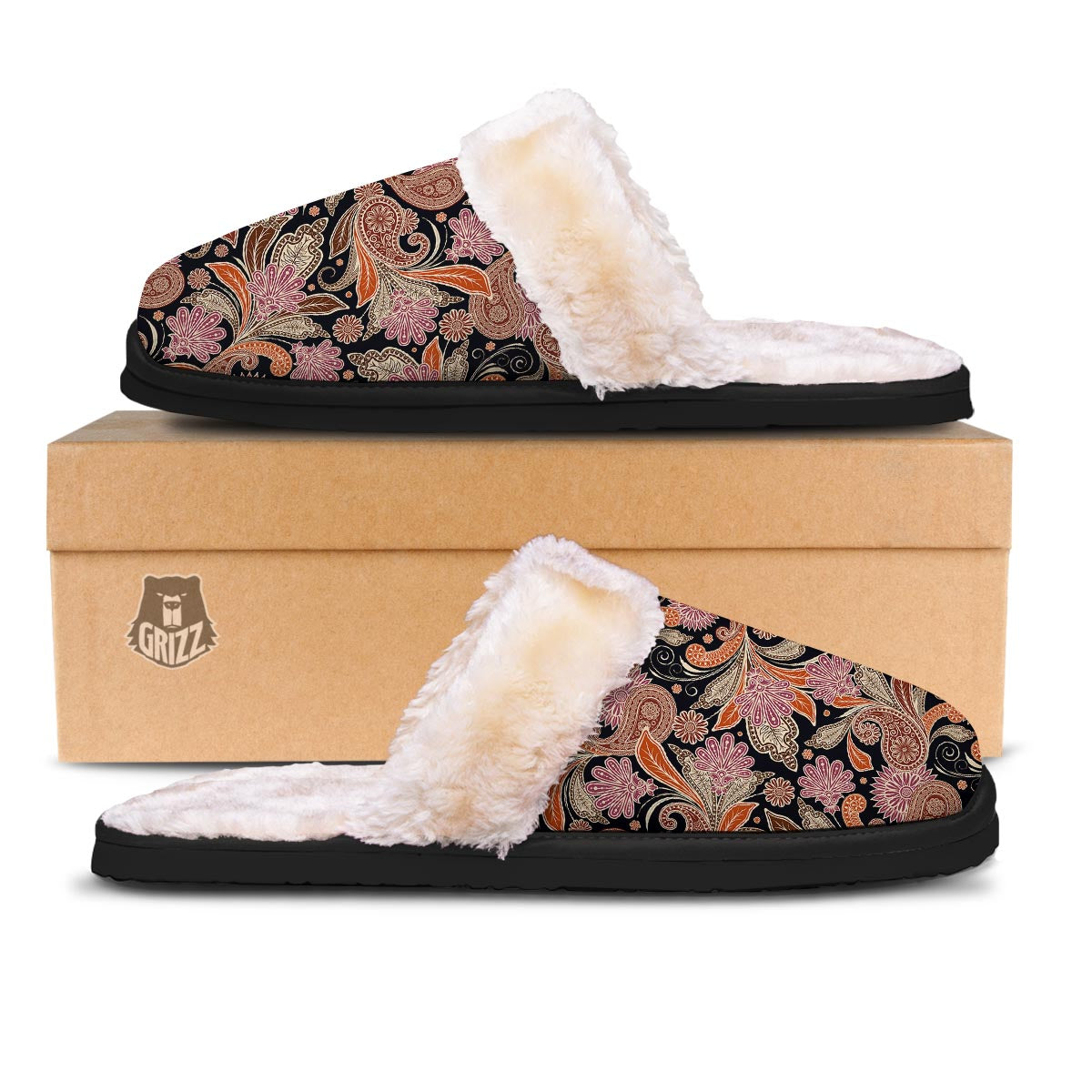 Bohemian Tangerine Floral Print Pattern Slippers-grizzshop
