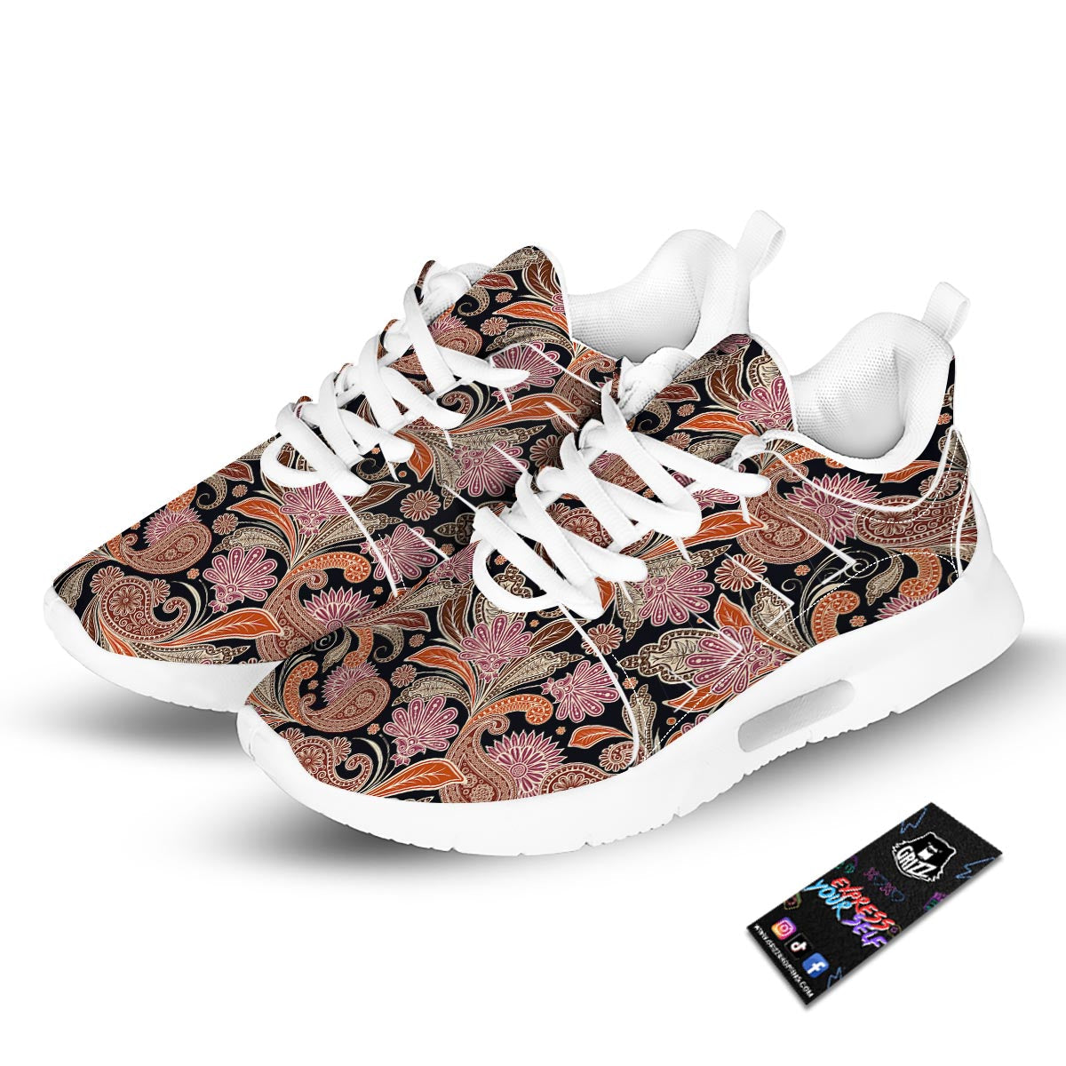 Bohemian Tangerine Floral Print Pattern Tennis Shoes-grizzshop