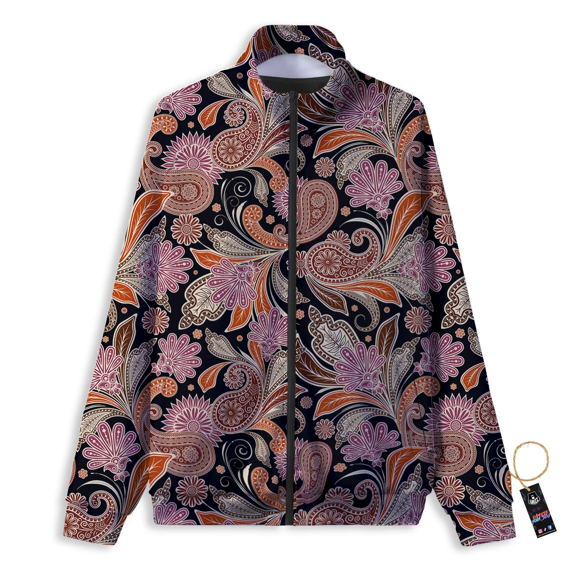 Bohemian Tangerine Floral Print Pattern Track Jacket-grizzshop