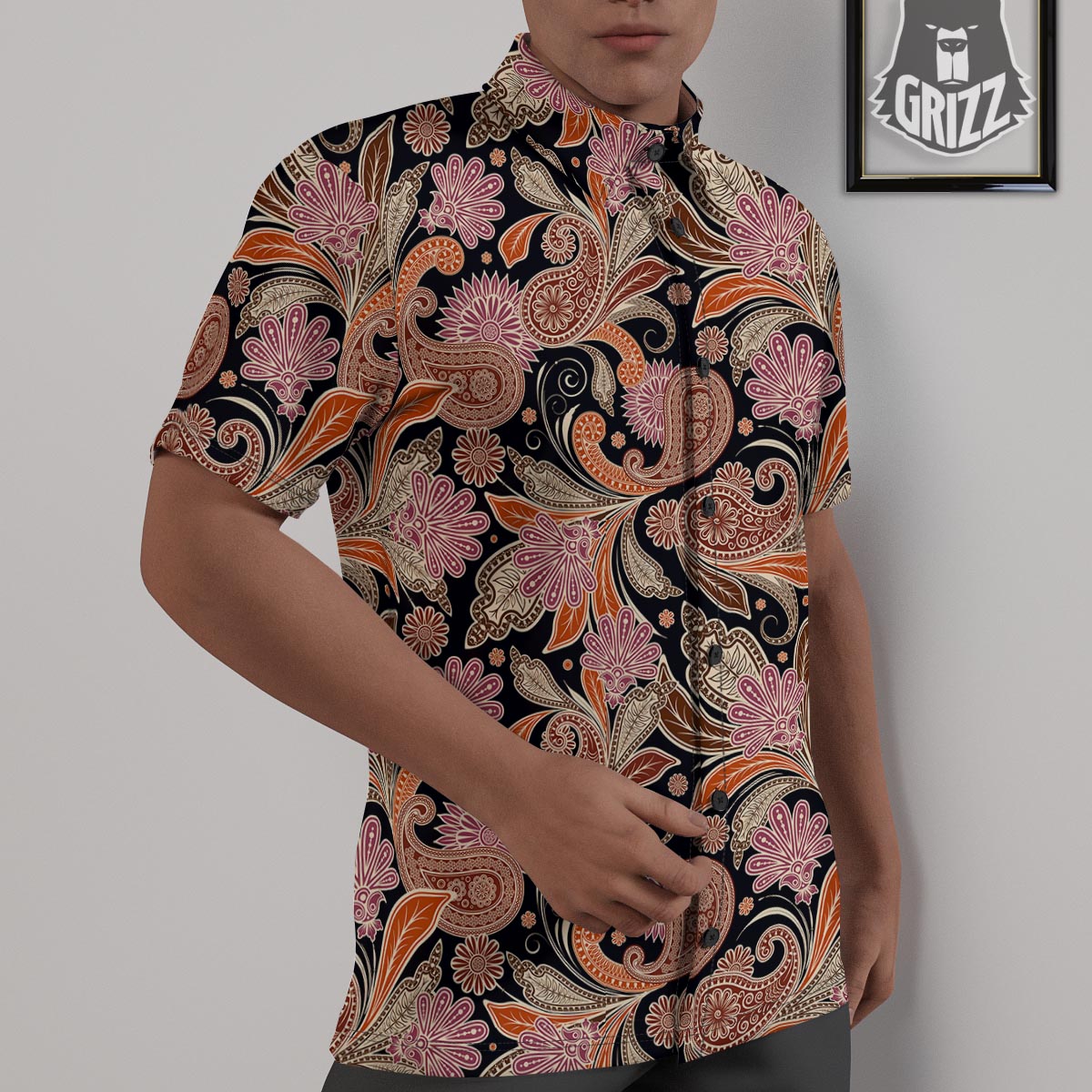 Bohemian Tangerine Floral Print Pattern Untucked Shirts-grizzshop