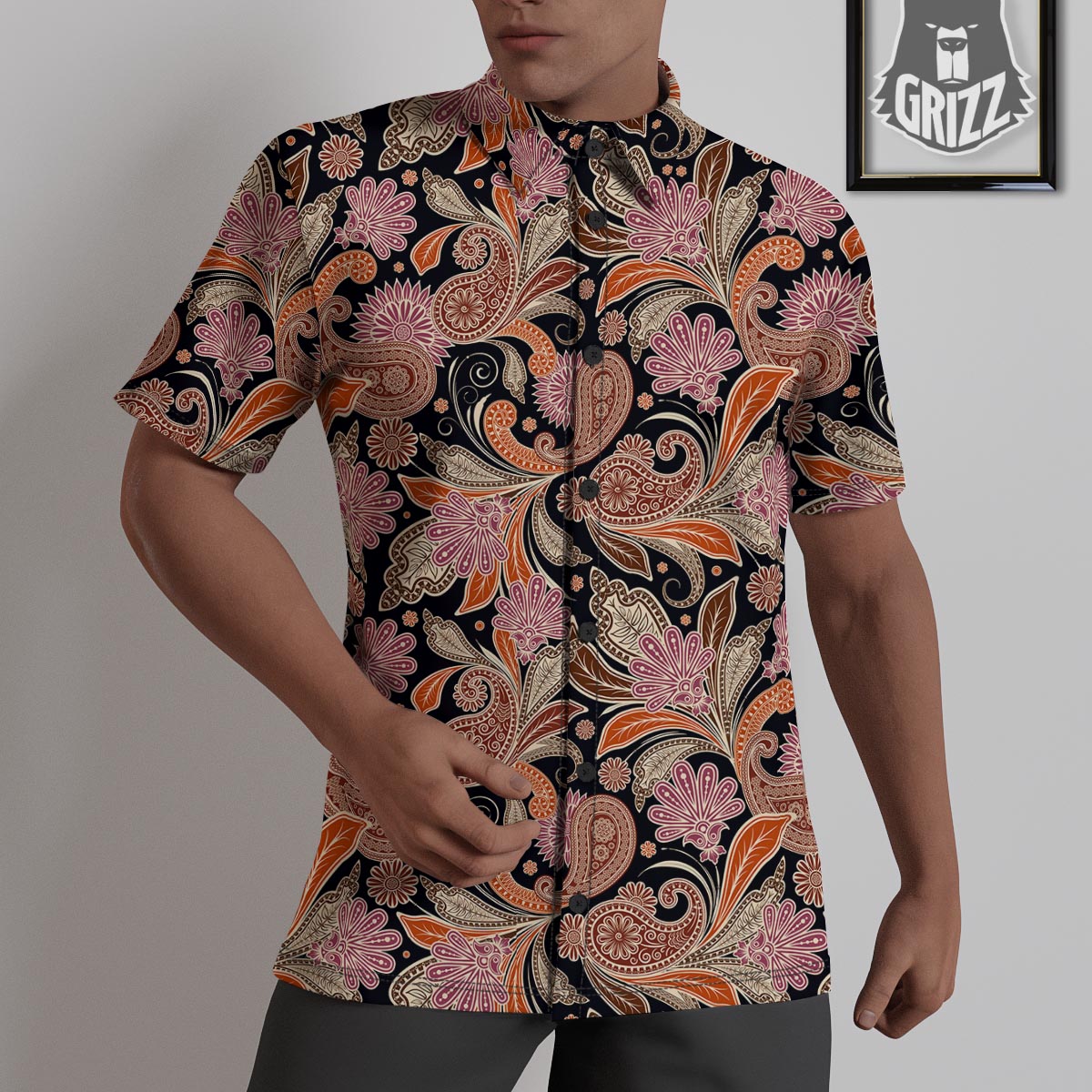 Bohemian Tangerine Floral Print Pattern Untucked Shirts-grizzshop