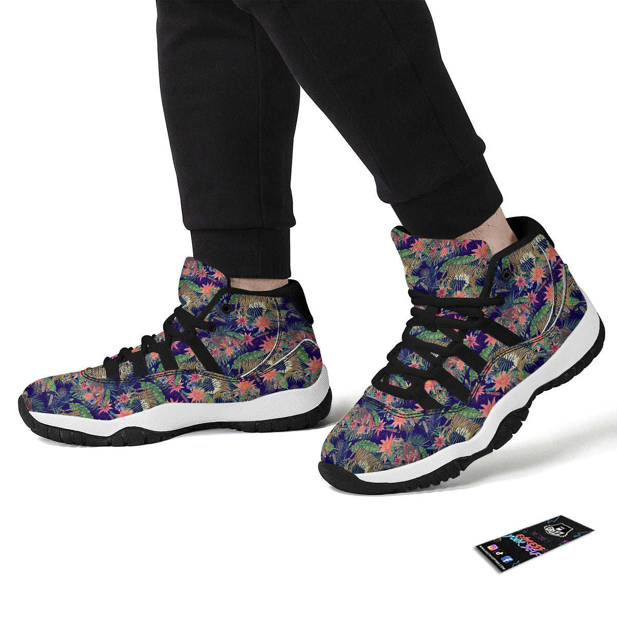 Bohemian Tiger Pattern Print Black Bball Shoes-grizzshop