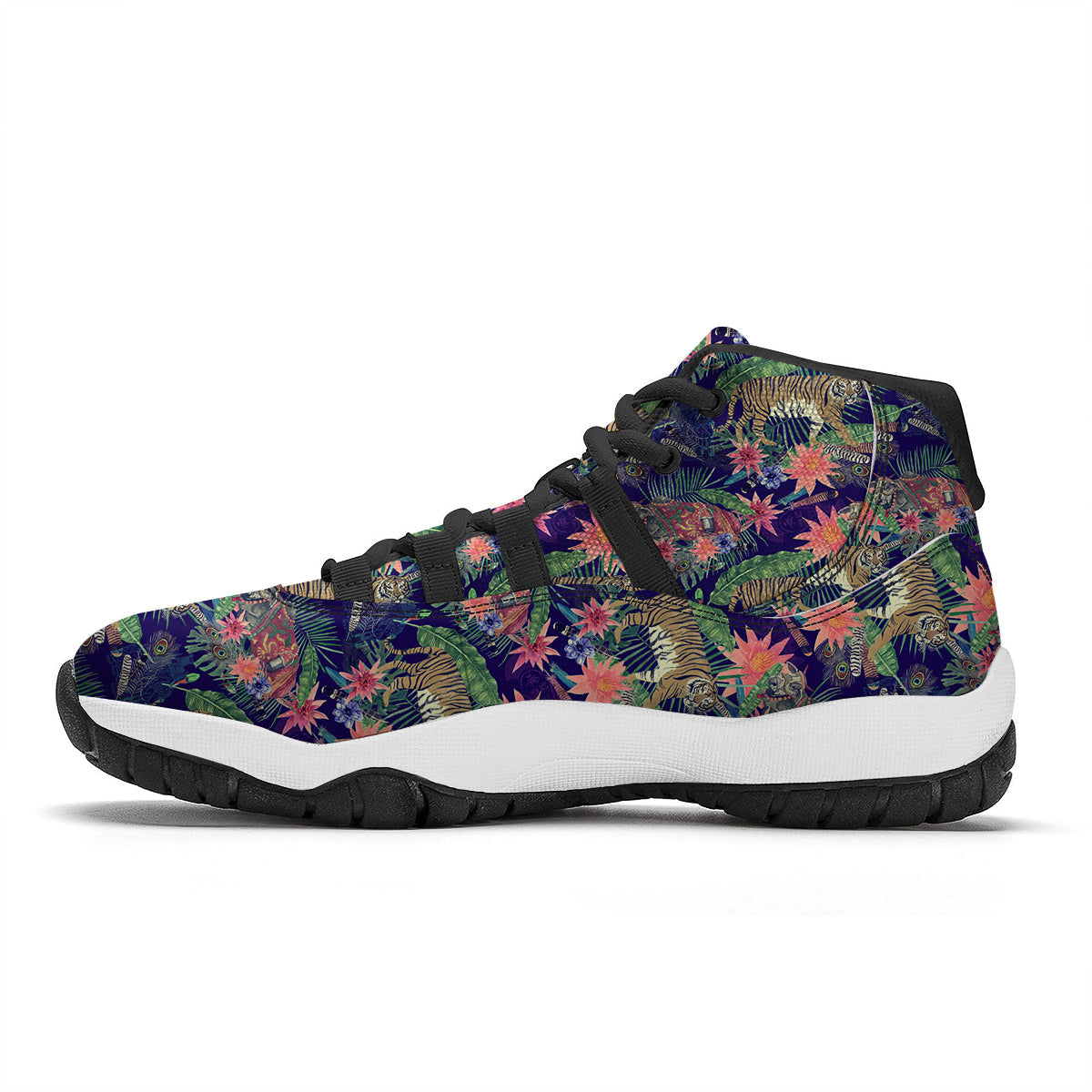 Bohemian Tiger Pattern Print Black Bball Shoes-grizzshop