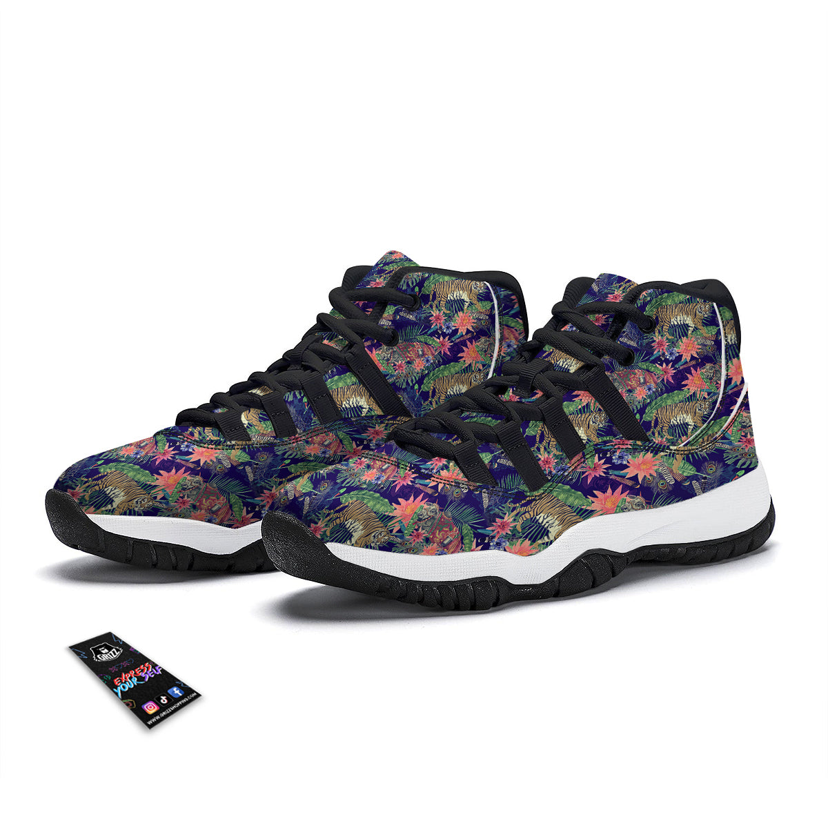 Bohemian Tiger Pattern Print Black Bball Shoes-grizzshop