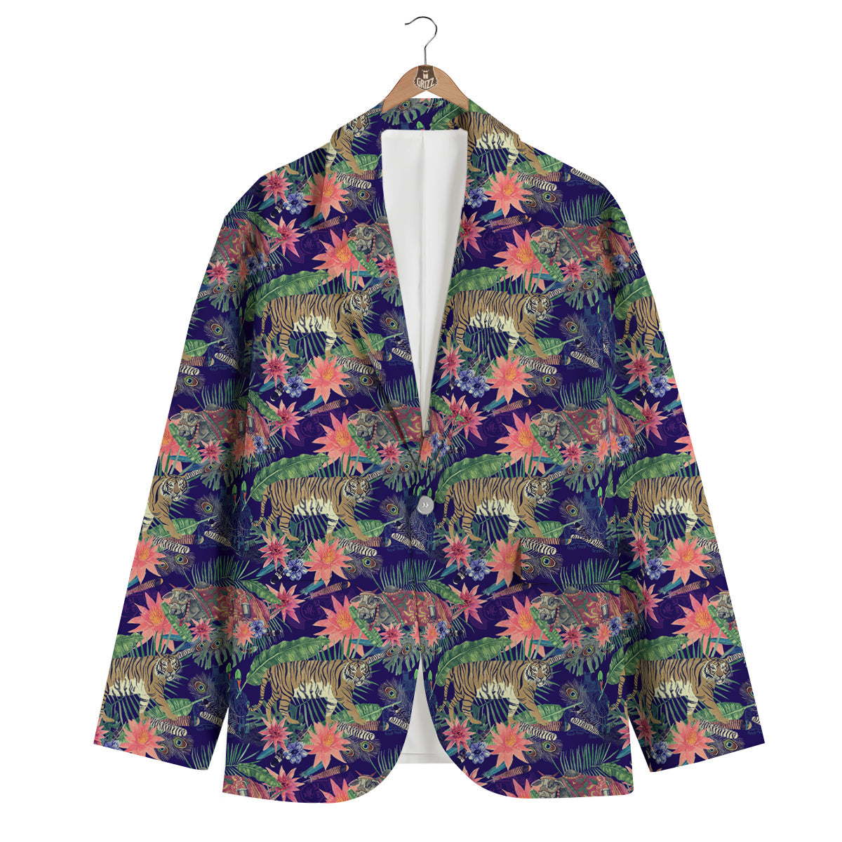 Bohemian Tiger Pattern Print Men's Blazer-grizzshop