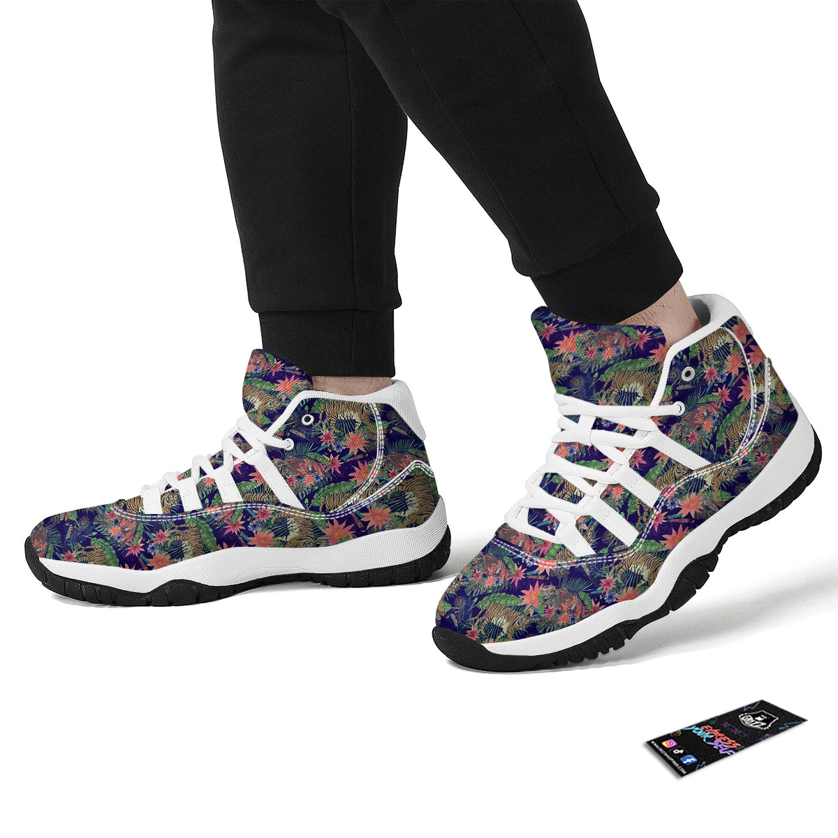 Bohemian Tiger Pattern Print White Bball Shoes-grizzshop