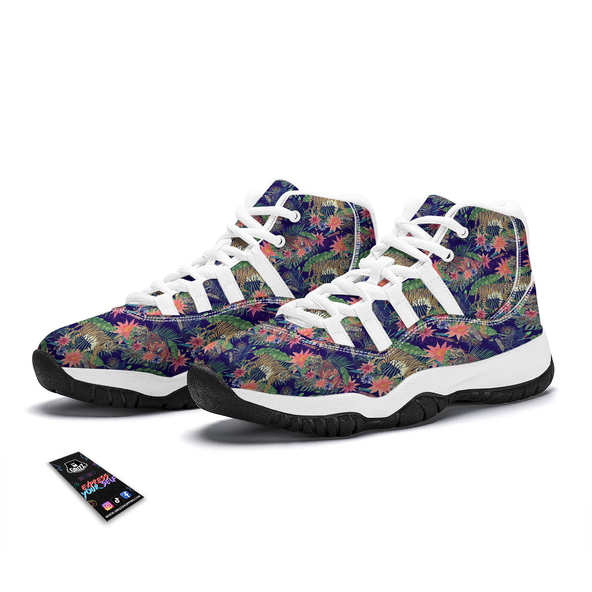 Bohemian Tiger Pattern Print White Bball Shoes-grizzshop