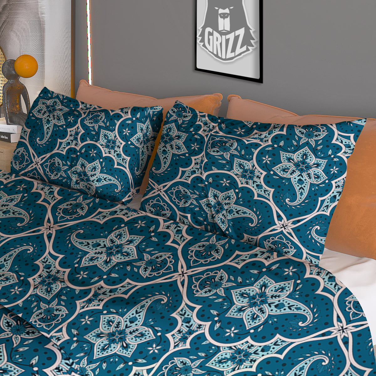 Bohemian Turquoise Floral Print Pattern Duvet Cover Bedding Set