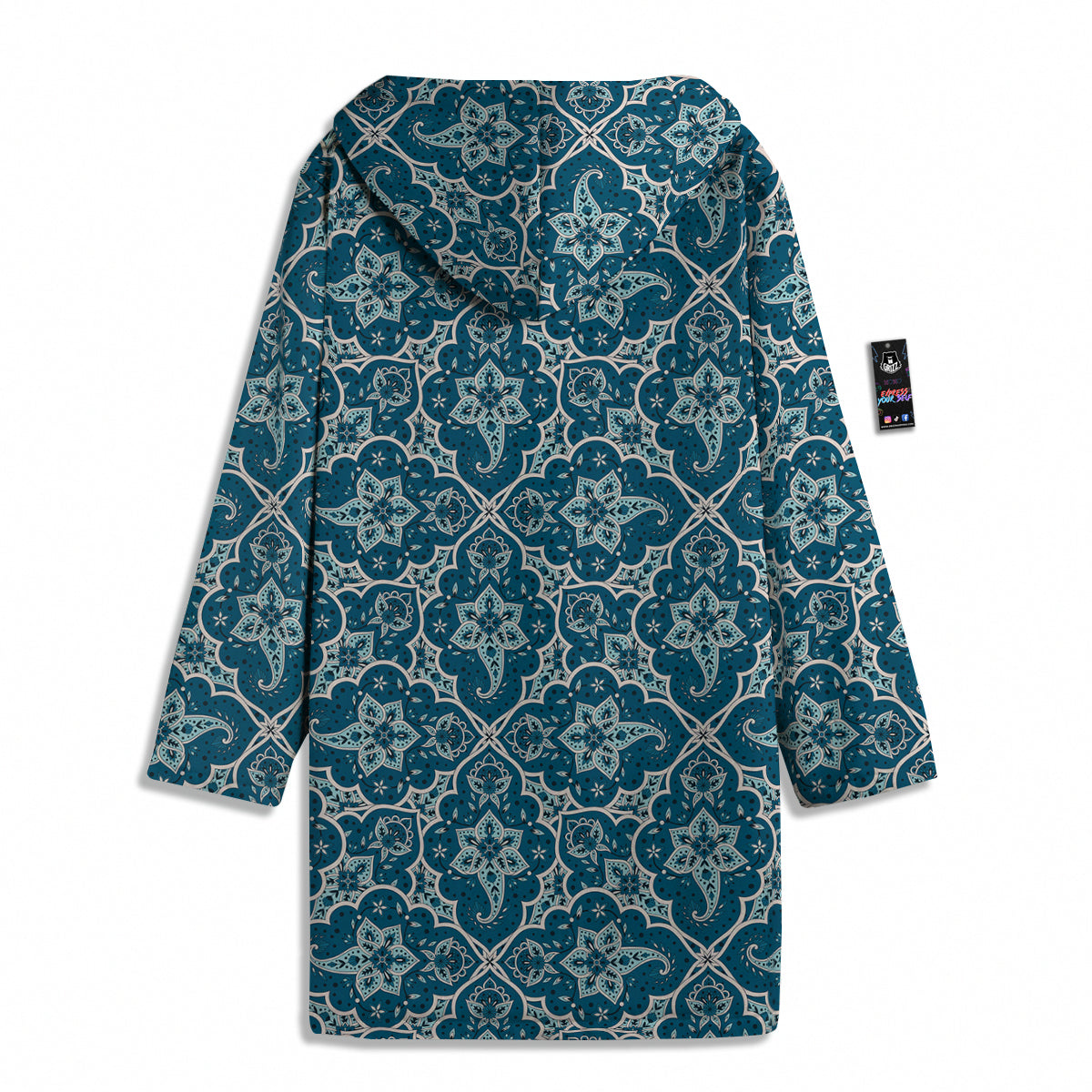 Bohemian Turquoise Floral Print Pattern Men's Windbreaker Jacket-grizzshop