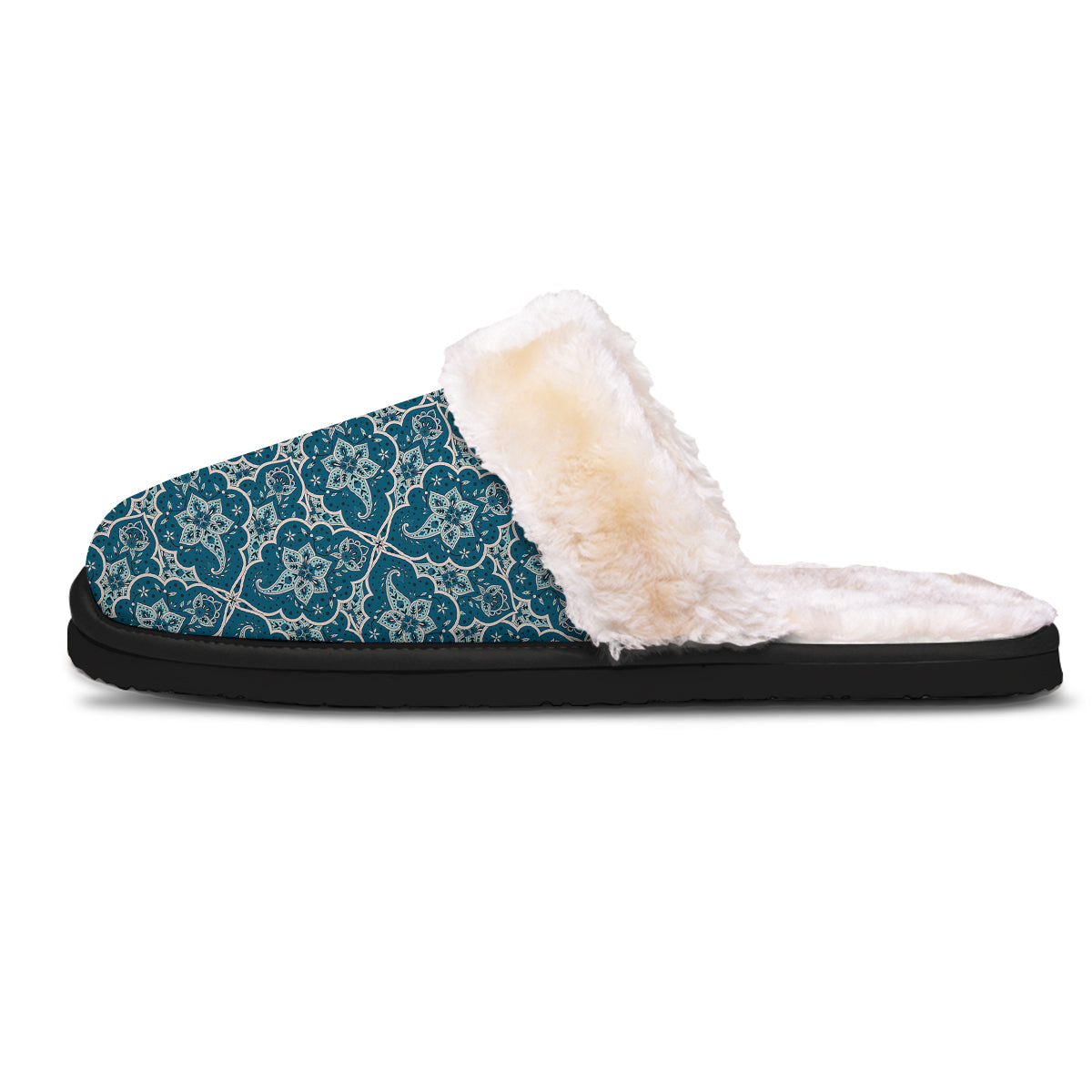 Bohemian Turquoise Floral Print Pattern Slippers-grizzshop