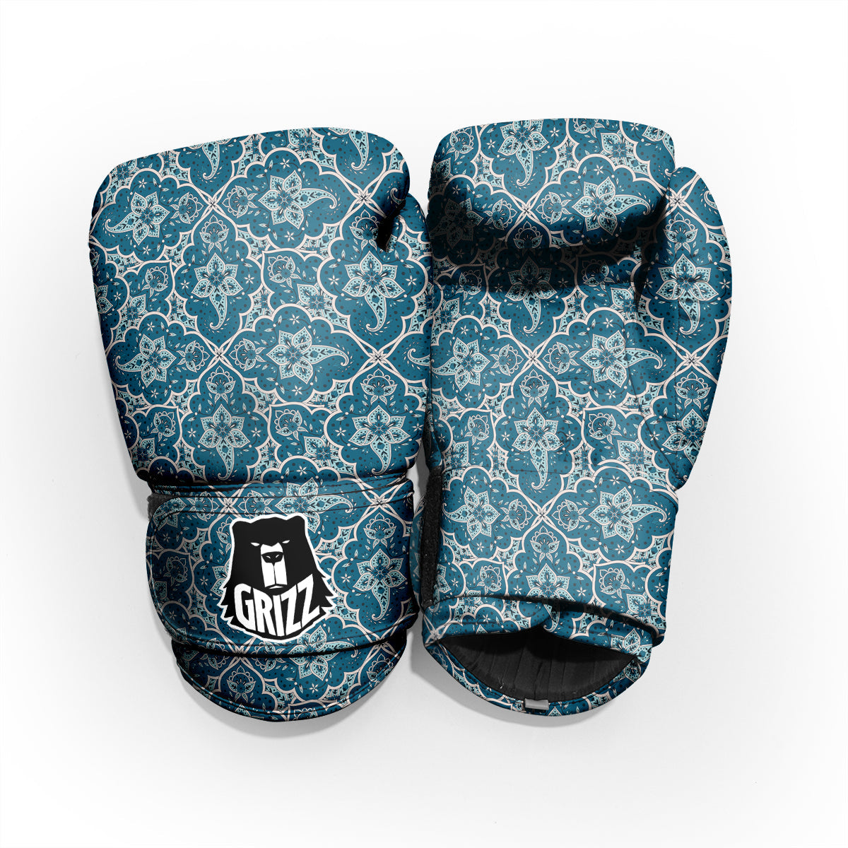 Bohemian Turquoise Floral Print Pattern Pro Boxing Glove