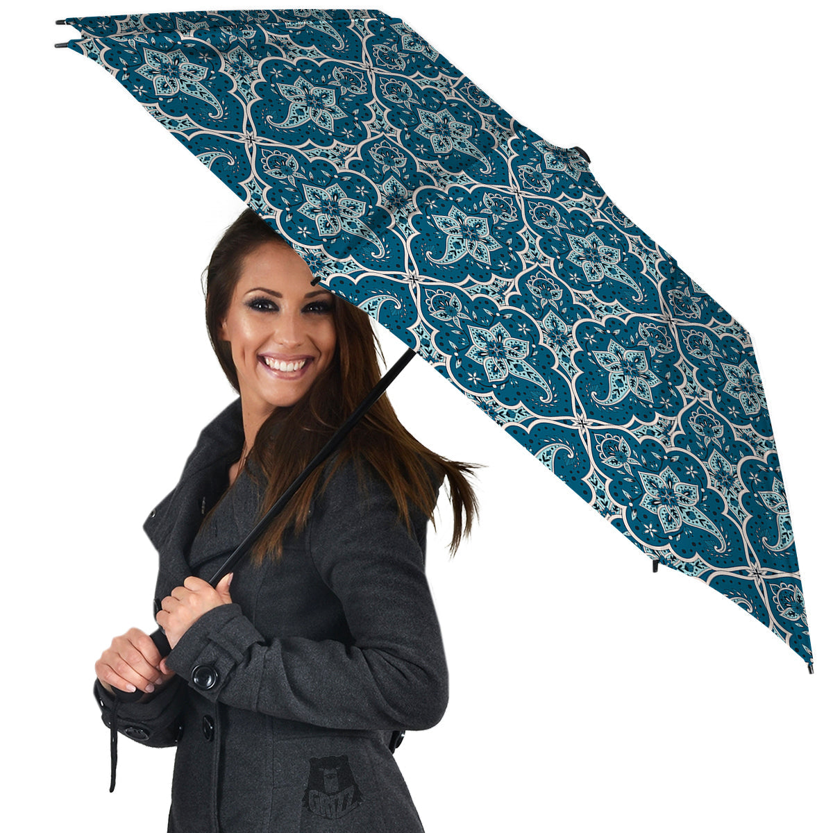 Bohemian Turquoise Floral Print Pattern Umbrella-grizzshop