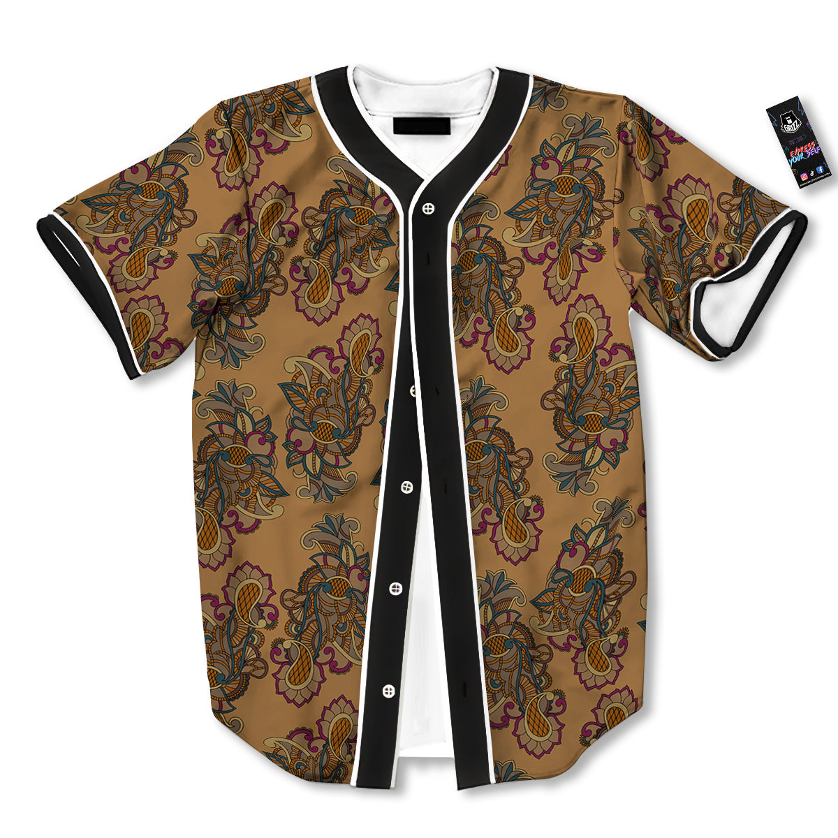 Bohemian Umber Floral Print Pattern Baseball Jersey-grizzshop