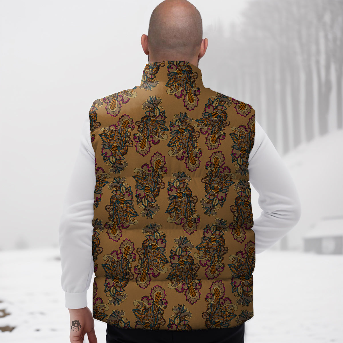 Bohemian Umber Floral Print Pattern Down Vest
