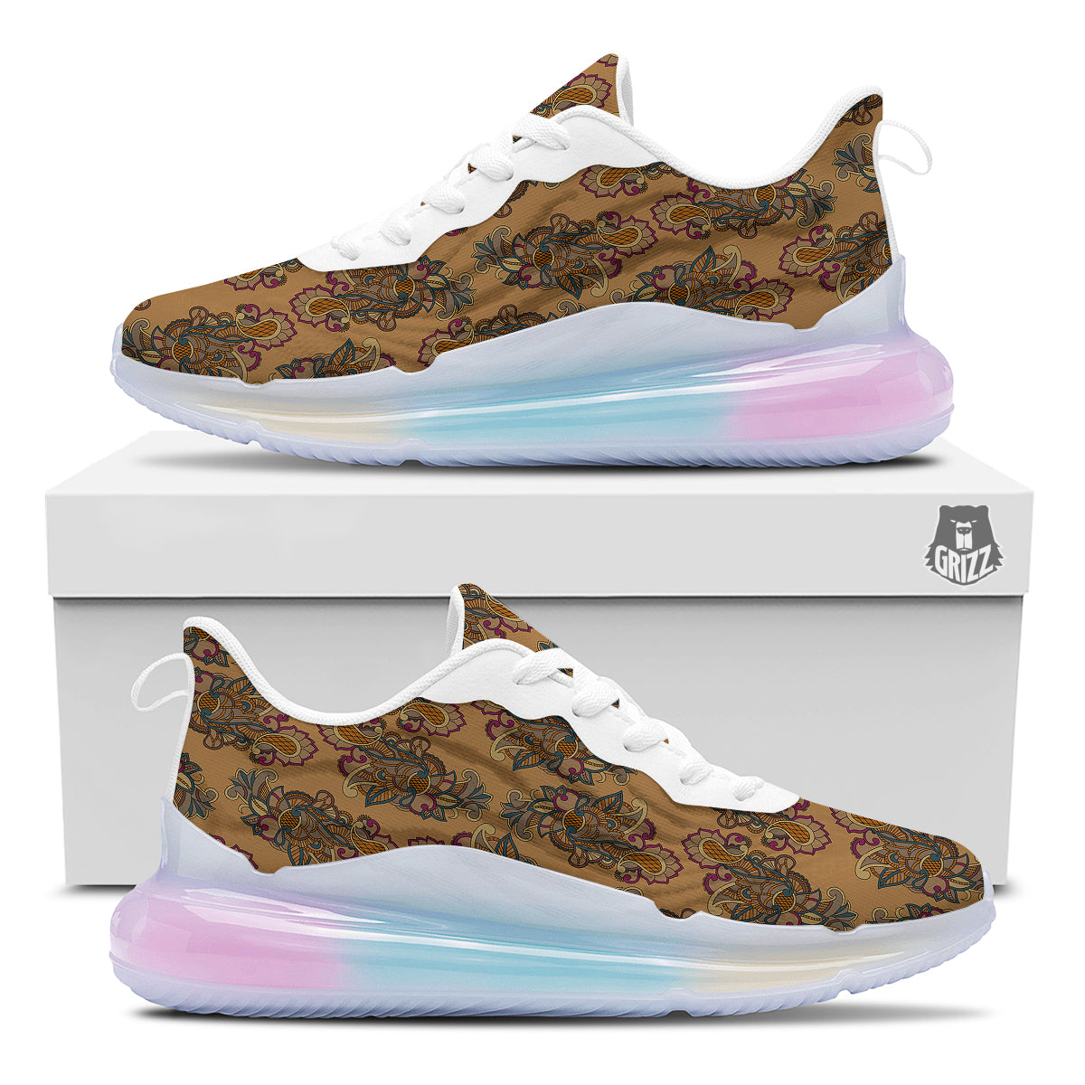 Bohemian Umber Floral Print Pattern Running Sneakers-grizzshop