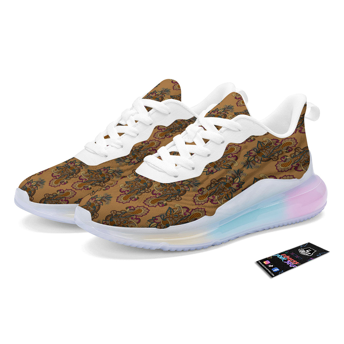 Bohemian Umber Floral Print Pattern Running Sneakers-grizzshop